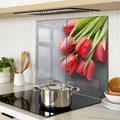 Edzett üveg vágódeszka Tulipánok szürke háttéren