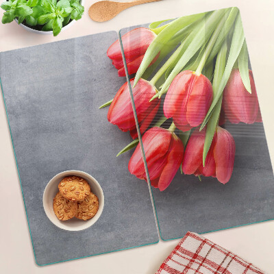 Edzett üveg vágódeszka Tulipánok szürke háttéren