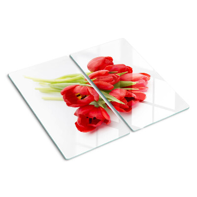 Edzett üveg vágódeszka Piros tulipánok fehér alapon