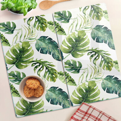 Edzett üveg vágódeszka Monstera levelek zöld árnyalatokban
