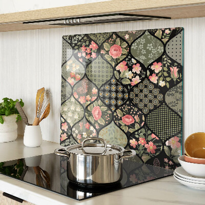 Üveg vágódeszka Virágos patchwork geometrikus mintákkal