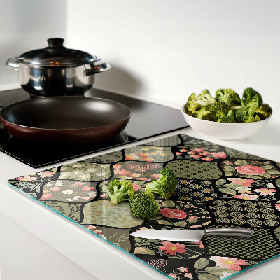 Üveg vágódeszka Virágos patchwork geometrikus mintákkal