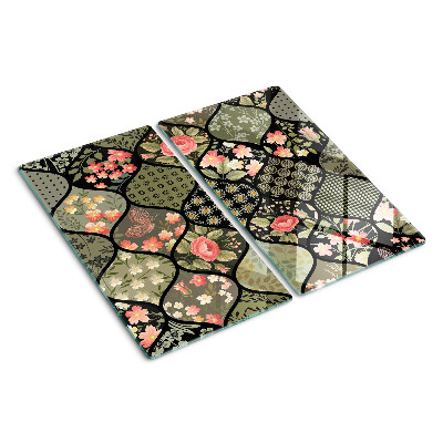 Üveg vágódeszka Virágos patchwork geometrikus mintákkal