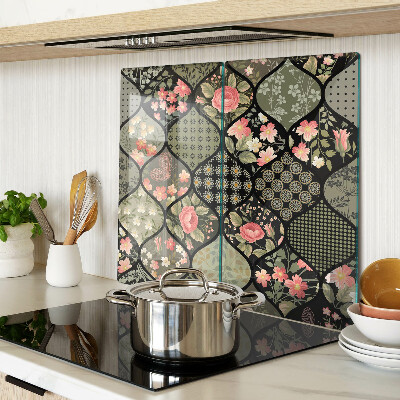 Üveg vágódeszka Virágos patchwork geometrikus mintákkal