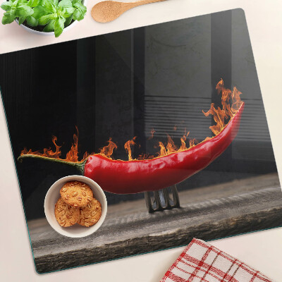 Üveg vágódeszka Tűz és chili paprika