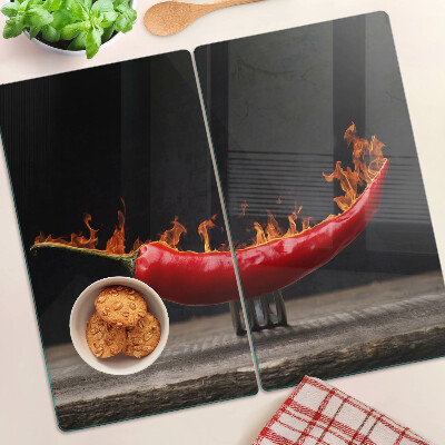Üveg vágódeszka Tűz és chili paprika