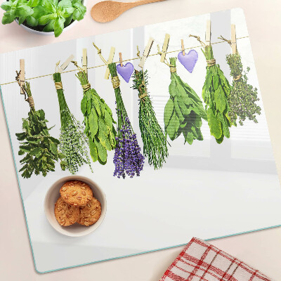 Edzett üveg vágódeszka Gyógynövények egy szálon
