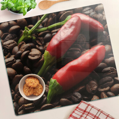 Üveg vágódeszka Kávé és chili paprika