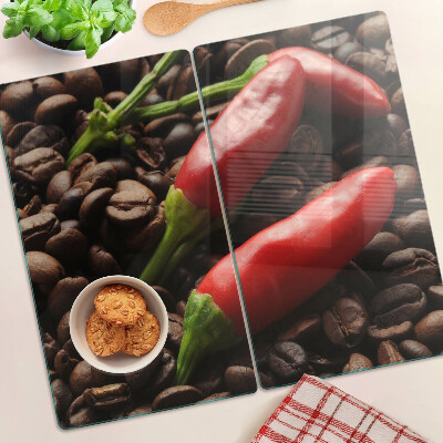 Üveg vágódeszka Kávé és chili paprika