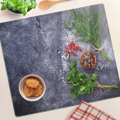 Edzett üveg vágódeszka Gyógynövények és fűszerek kő alapon