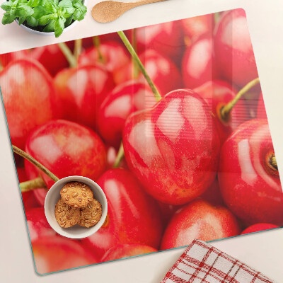 Edzett üveg vágódeszka Cseresznye piros alapon