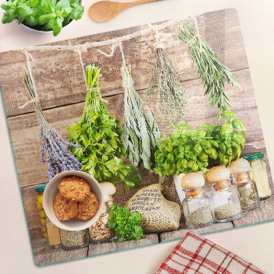 Üveg vágódeszka Fűszerek és gyógynövények a konyhában