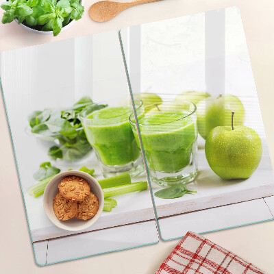 Edzett üveg vágódeszka Zöld turmix és friss alapanyagok