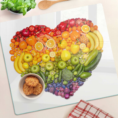 Edzett üveg vágódeszka Szivárványos gyümölcsszív