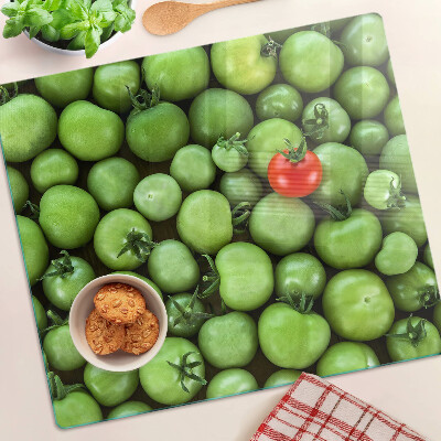 Üveg vágódeszka Zöld paradicsom piros díszítéssel