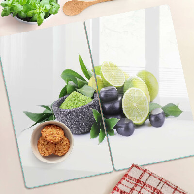 Üveg vágódeszka Citrom és szőlő zöld háttéren