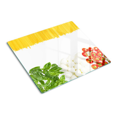 Üveg vágódeszka Tészta fűszernövényekkel és paradicsommal