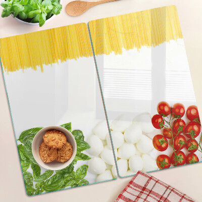 Üveg vágódeszka Tészta fűszernövényekkel és paradicsommal