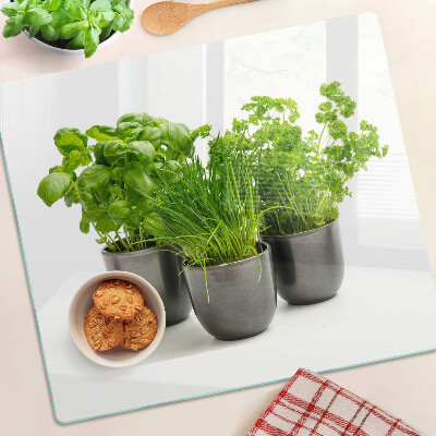 Edzett üveg vágódeszka Cserépben lévő gyógynövények