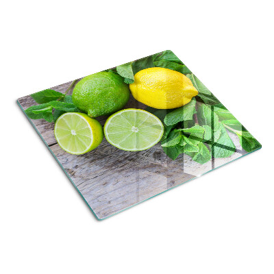 Üveg vágódeszka Citrom és lime mentával