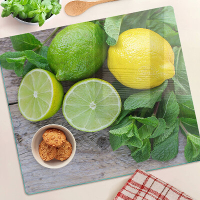 Üveg vágódeszka Citrom és lime mentával