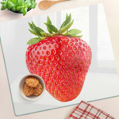 Üveg vágódeszka Eper fehér alapon