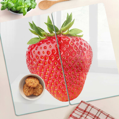 Üveg vágódeszka Eper fehér alapon