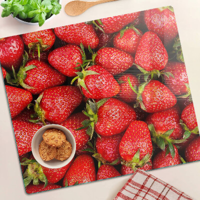 Üveg vágódeszka Eper piros alapon