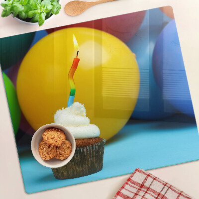 Edzett üveg vágódeszka Születésnapi cupcake lufikkal