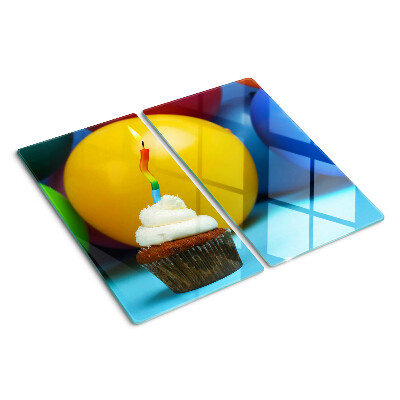 Edzett üveg vágódeszka Születésnapi cupcake lufikkal