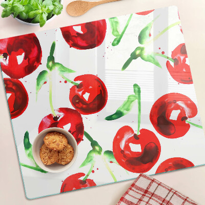 Üveg vágódeszka Piros cseresznye fehér alapon