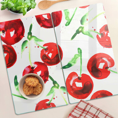 Üveg vágódeszka Piros cseresznye fehér alapon