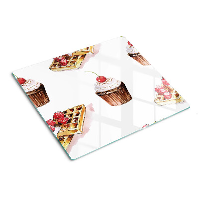 Üveg vágódeszka Gofri és cupcakes cseresznyével
