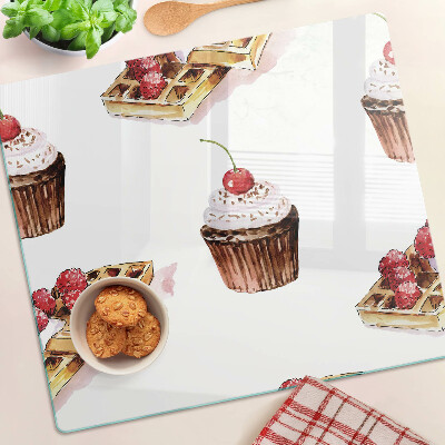 Üveg vágódeszka Gofri és cupcakes cseresznyével