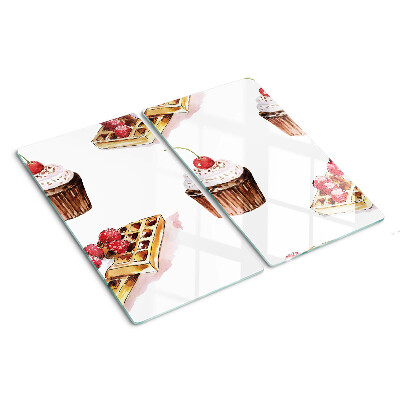 Üveg vágódeszka Gofri és cupcakes cseresznyével