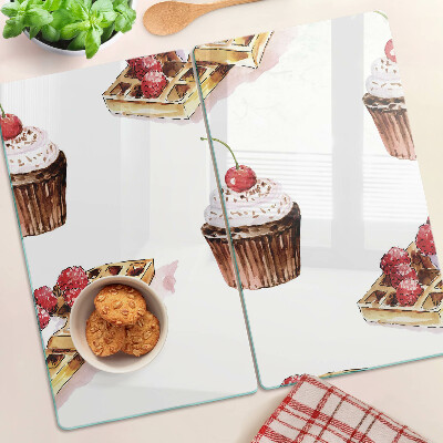 Üveg vágódeszka Gofri és cupcakes cseresznyével