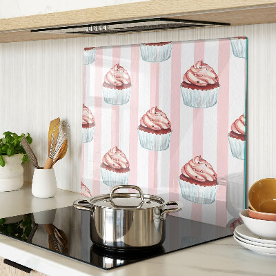 Edzett üveg vágódeszka Rózsaszín csíkos cupcakesek