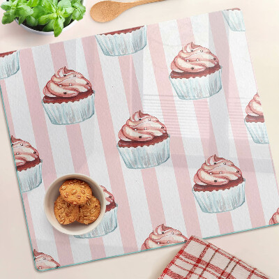 Edzett üveg vágódeszka Rózsaszín csíkos cupcakesek
