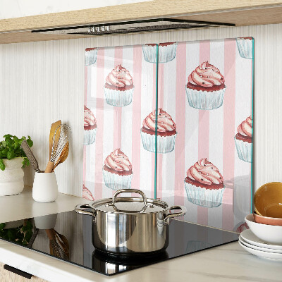 Edzett üveg vágódeszka Rózsaszín csíkos cupcakesek