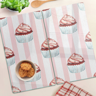 Edzett üveg vágódeszka Rózsaszín csíkos cupcakesek