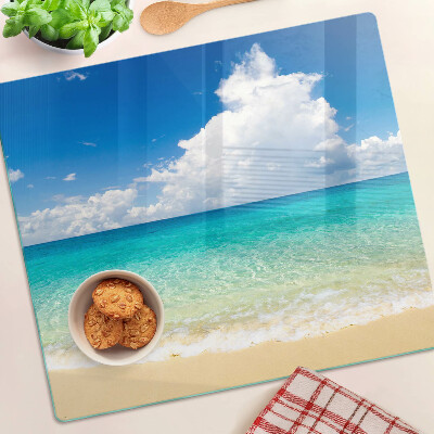 Üveg vágódeszka Strand türkizkék vízzel és felhőkkel