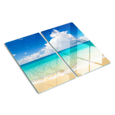Üveg vágódeszka Strand türkizkék vízzel és felhőkkel