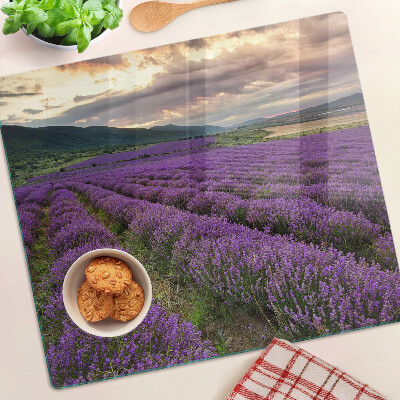 Üveg vágódeszka Levendula mező naplementekor