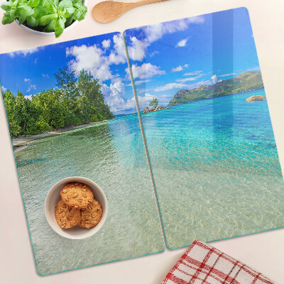 Edzett üveg vágódeszka Trópusi strand azúrkék vízzel