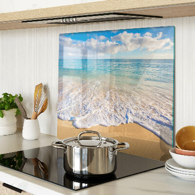 Üveg vágódeszka Strand hullámokkal és felhőkkel