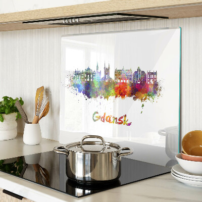 Edzett üveg vágódeszka Gdańsk akvarell színekkel