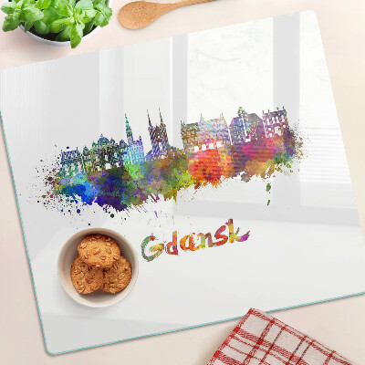 Edzett üveg vágódeszka Gdańsk akvarell színekkel