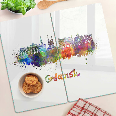 Edzett üveg vágódeszka Gdańsk akvarell színekkel
