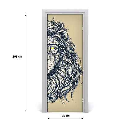 Poszter tapéta ajtóra Hipsterski oroszlán