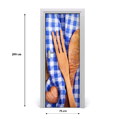 Poszter tapéta ajtóra fa evőeszközök
